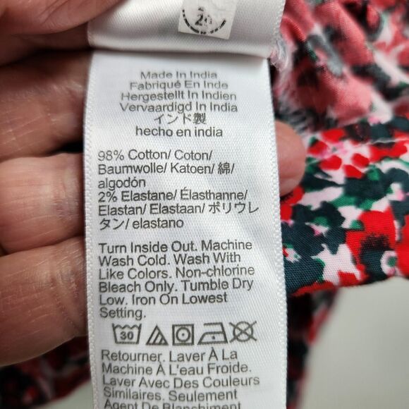 J Crew Womens Poplin Ruffle Top Size M Long Sleeve Red Multicolor Poppies Button - Picture 5 of 11